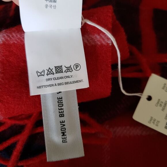 J. Crew 100% Wool Fringe Tartan Plaid Wrap Blanket Scarf Red Blue White 82"x 25" - Picture 5 of 5